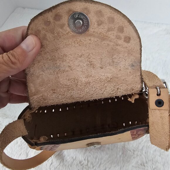 Brown Leather Mexico Mini Crossbody Boho Festival Hippie - Picture 10 of 11